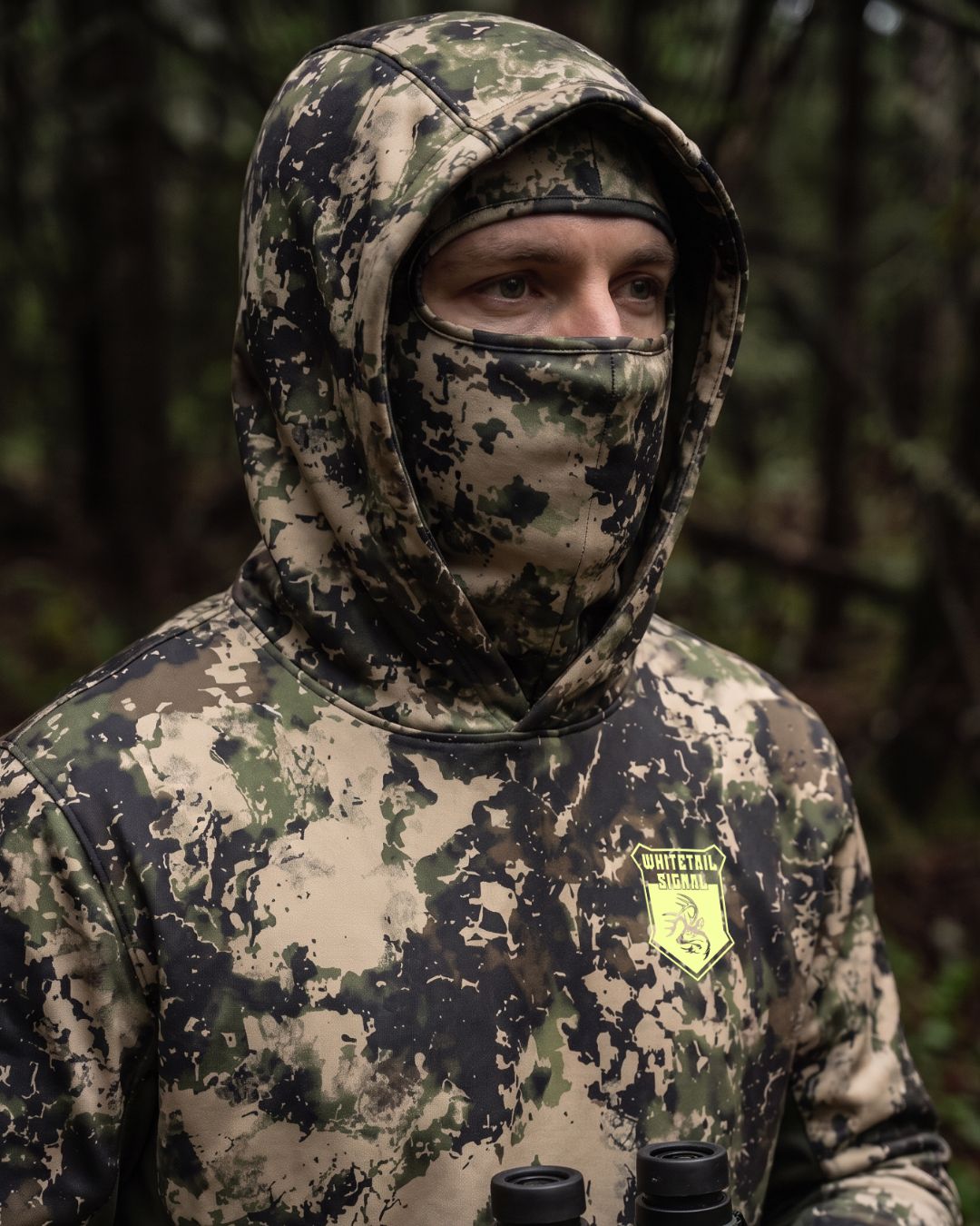 Whitetail Signal Camo Balaclava Hoodie | mockup 08