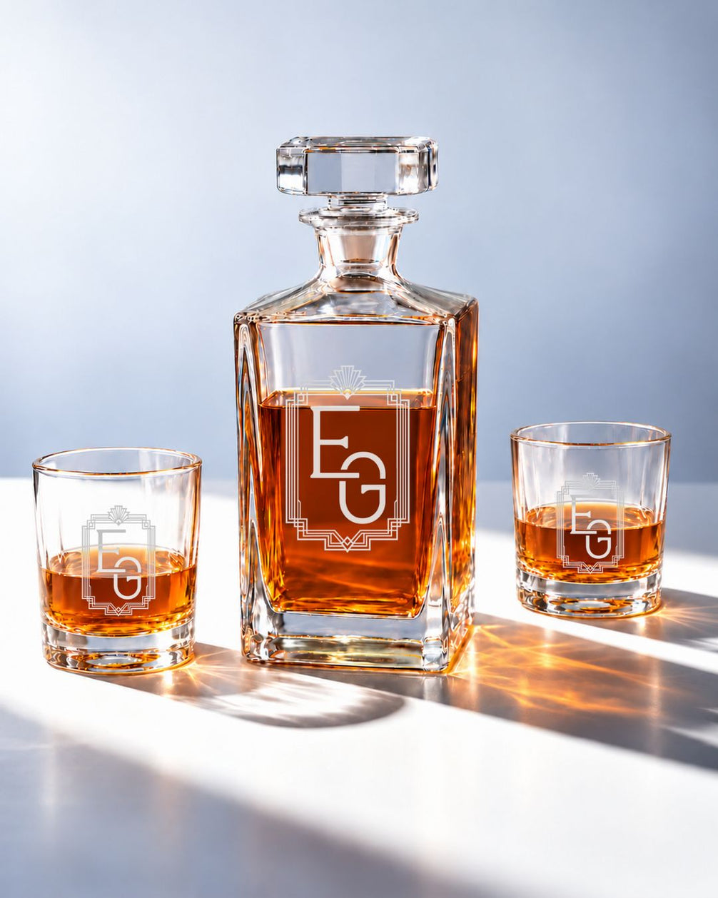 Personalized Art Deco Monogram Whiskey Decanter Gift Set | GS131008 | mockup 09