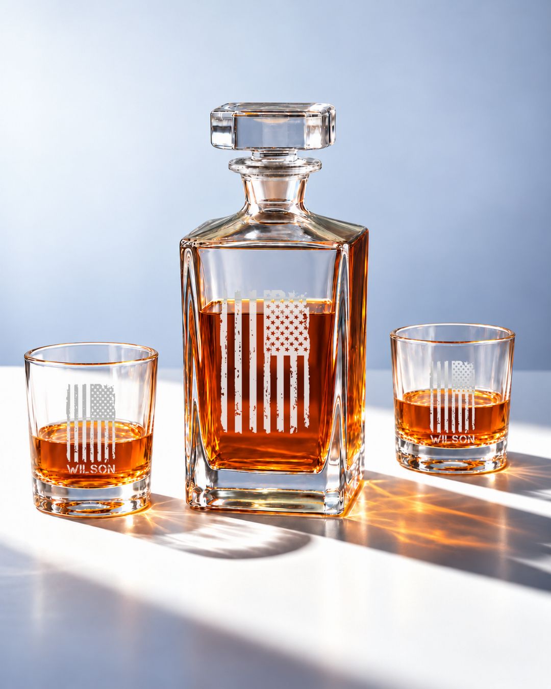 Personalized Patriotic American Flag Whiskey Decanter Gift Set | GS131004 | mockup 09