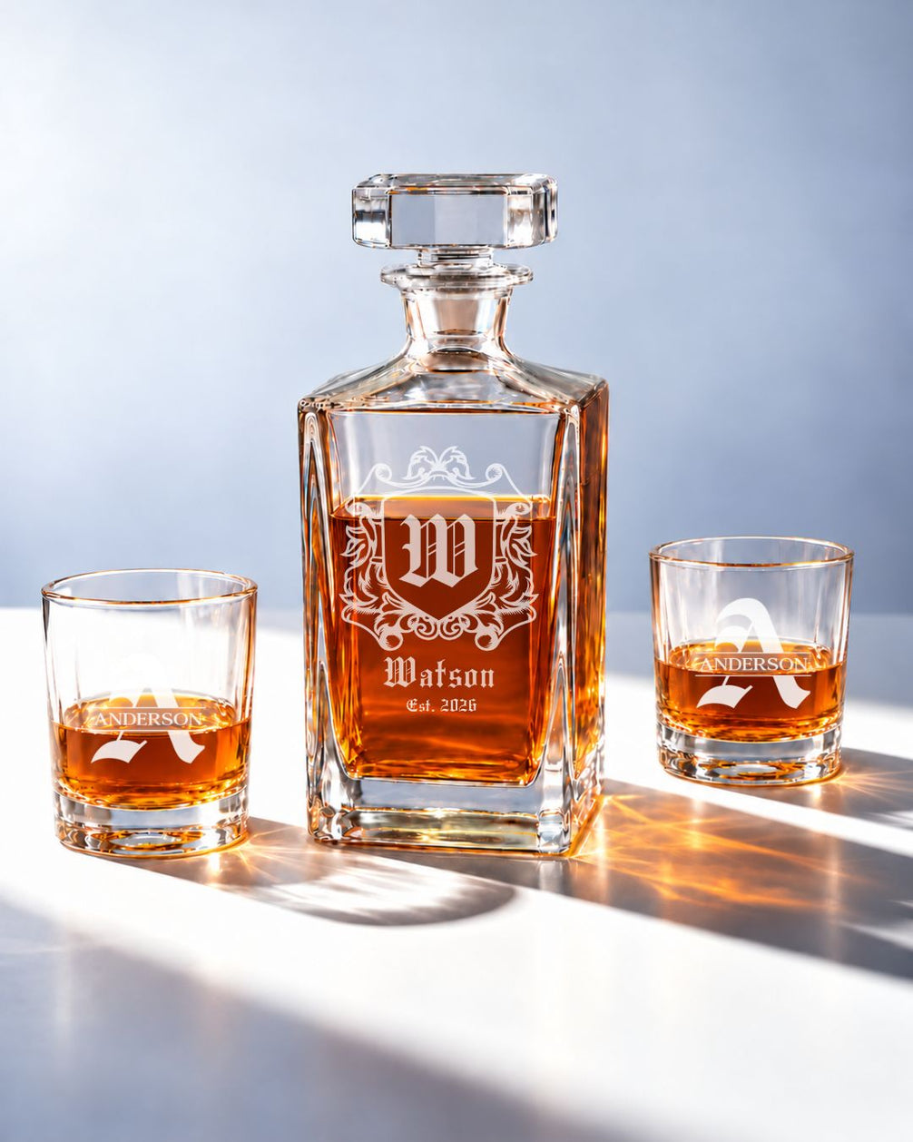 Personalized Gothic Coat Of Arms Whiskey Decanter Gift Set | GS131009 | mockup 09