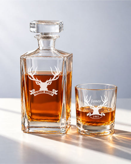 Personalized Stag Head Whiskey Decanter Gift Set