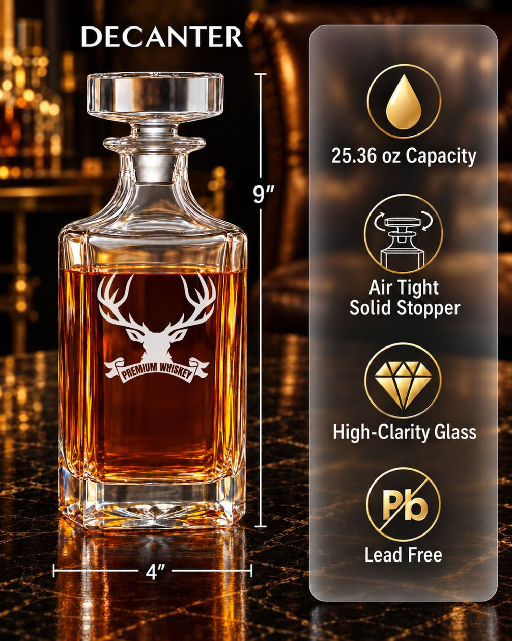 Personalized Stag Head Whiskey Decanter Gift Set
