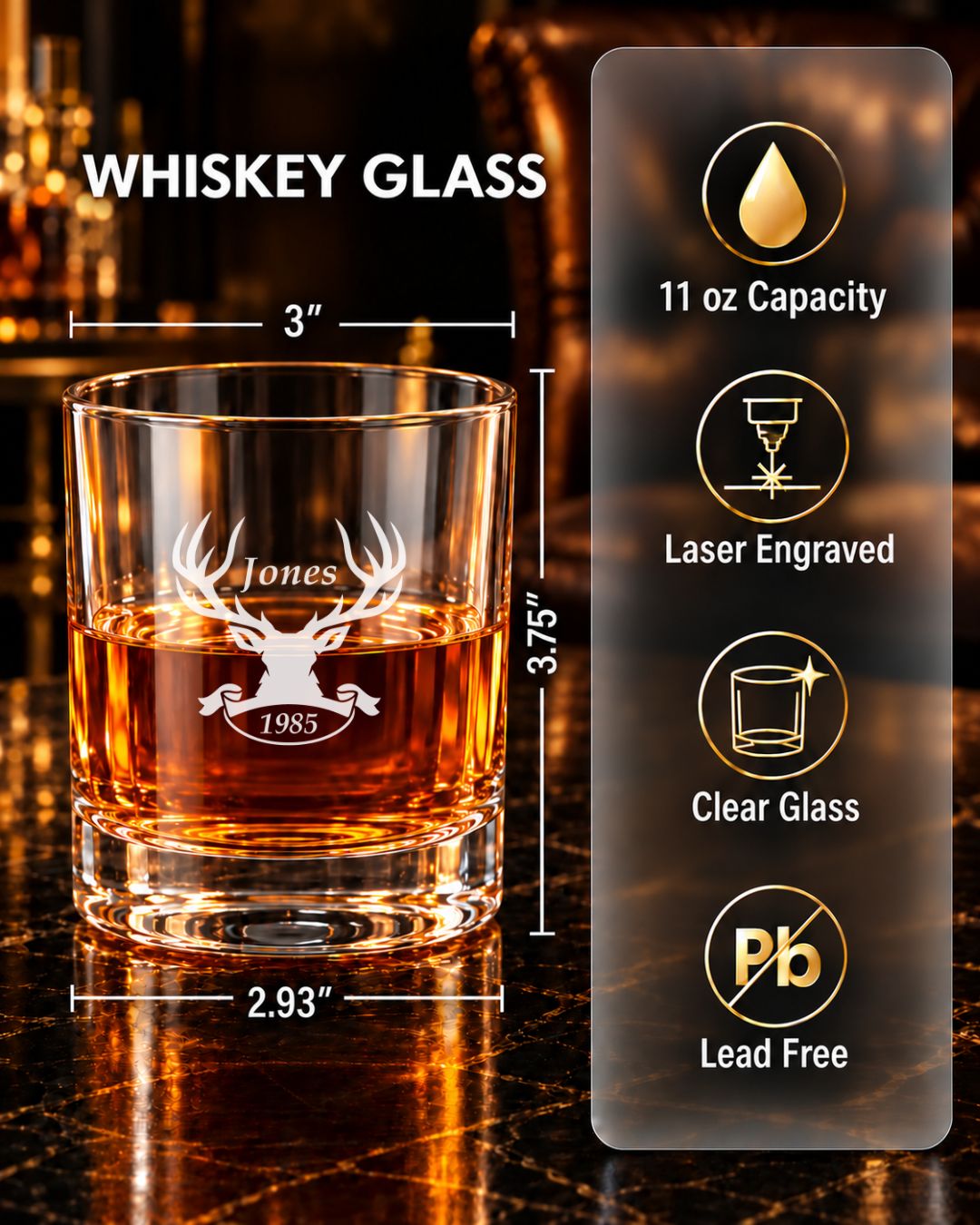 Personalized Stag Head Whiskey Decanter Gift Set