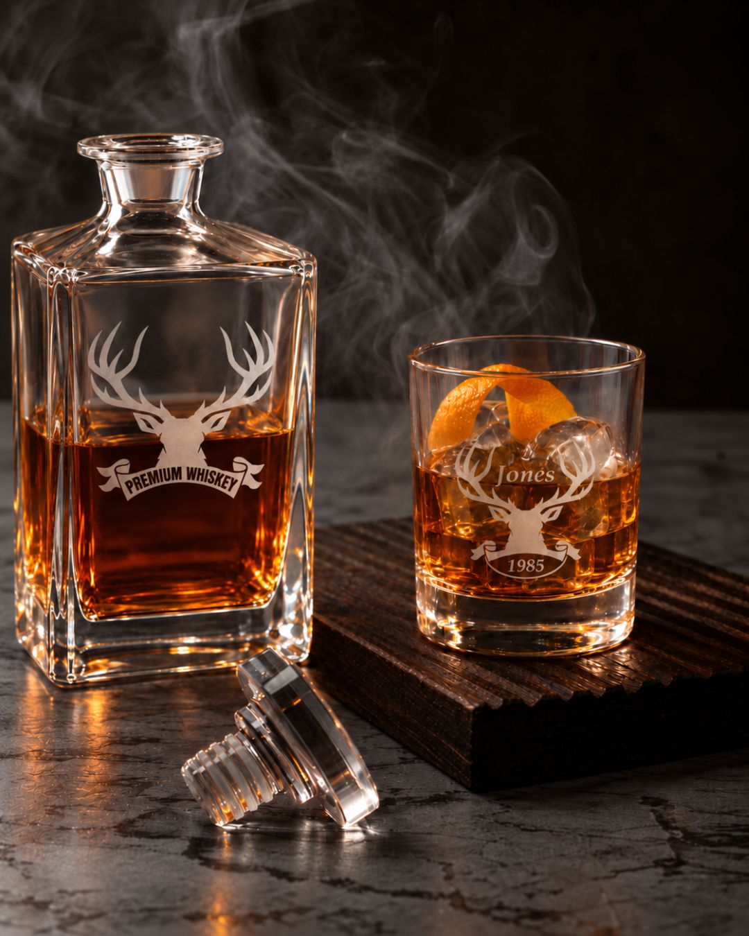 Personalized Stag Head Whiskey Decanter Gift Set