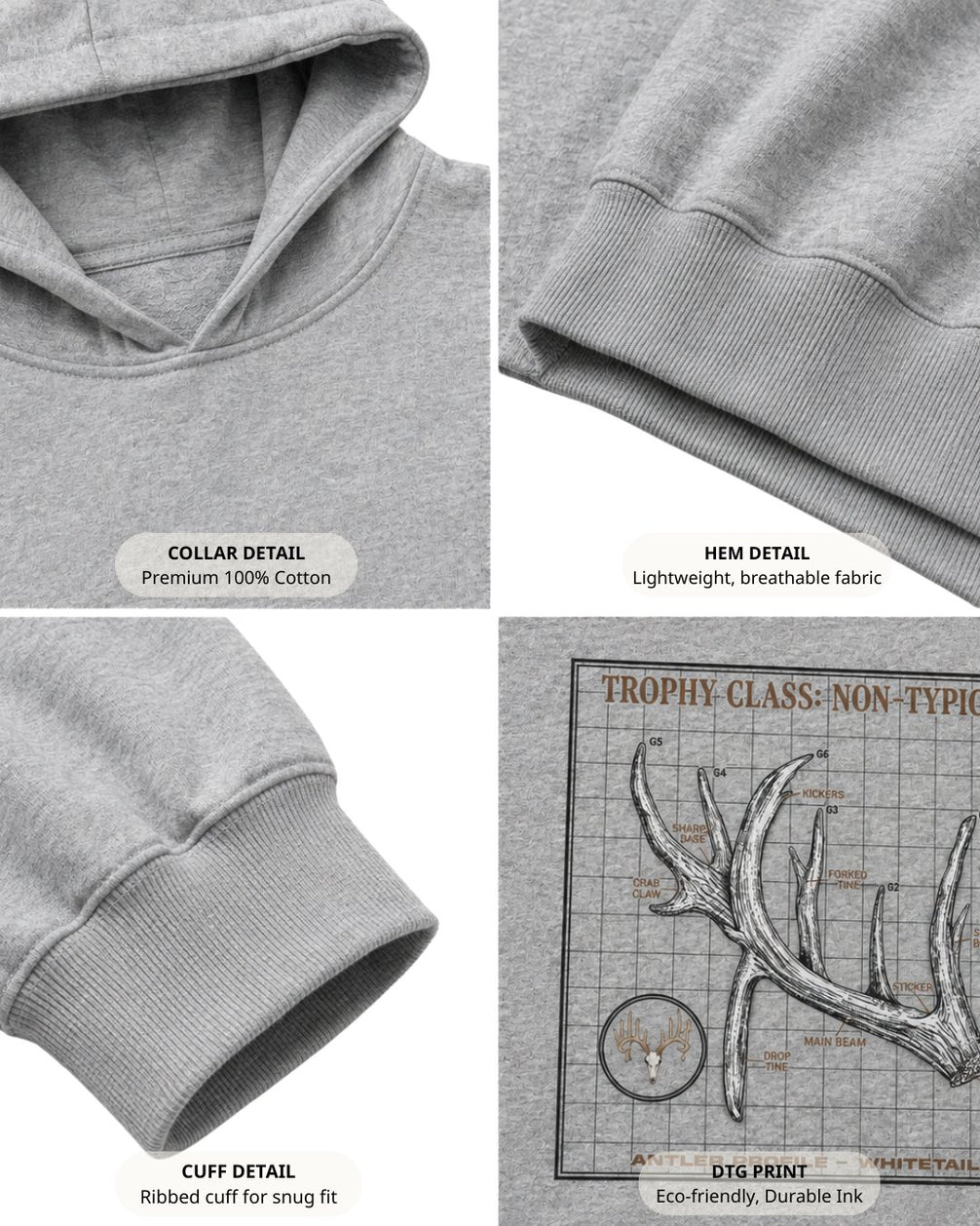Non-Typical Antler Deer Profile Hoodie