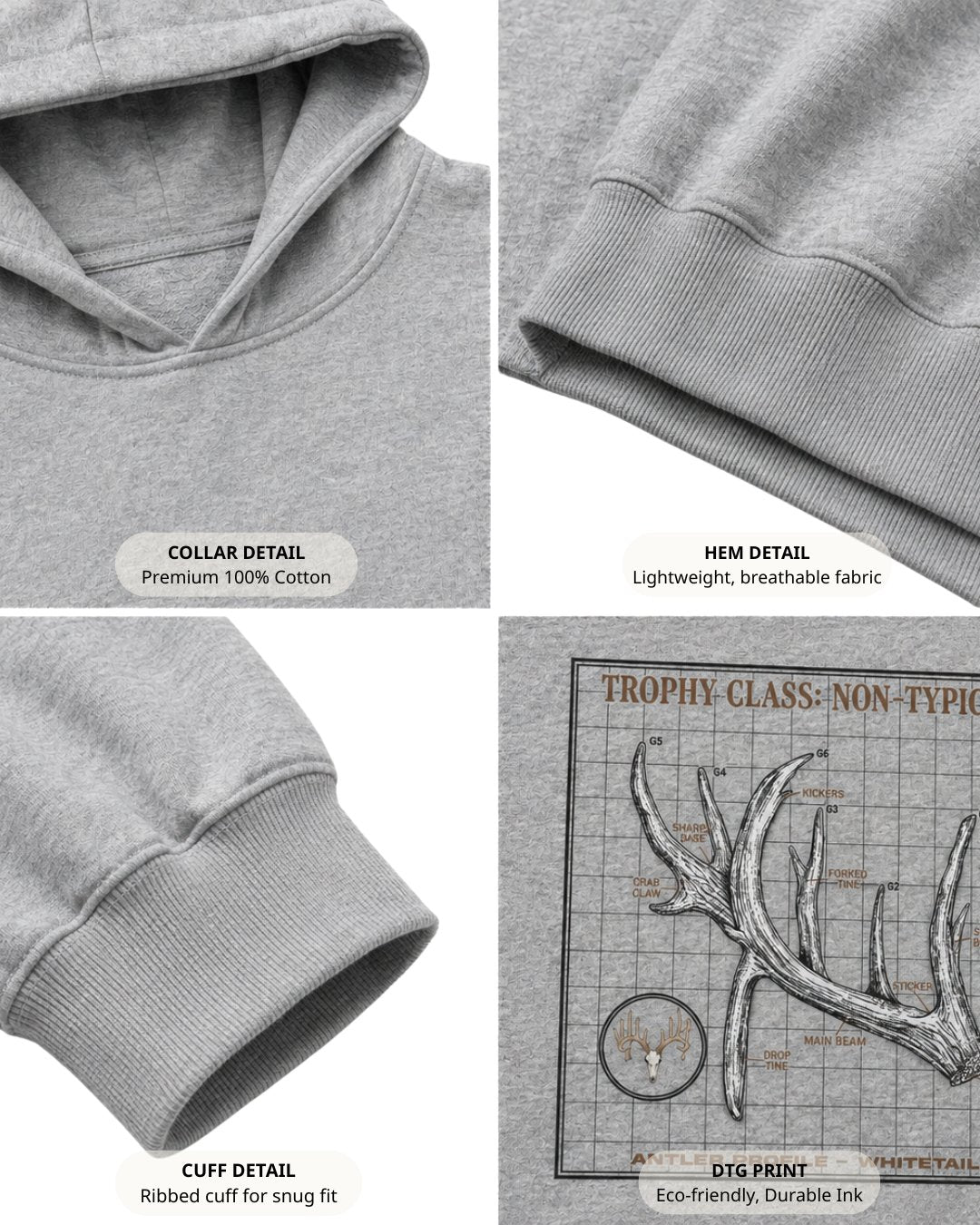 Non-Typical Antler Deer Profile Hoodie