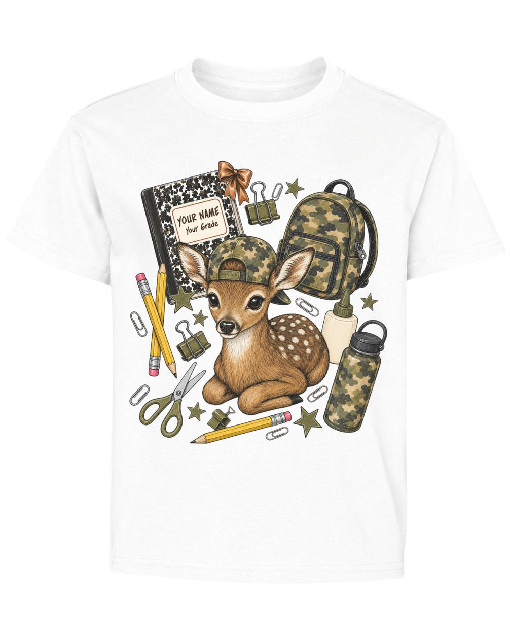 Personalized Name & Grade Woodland Deer School Youth Tee