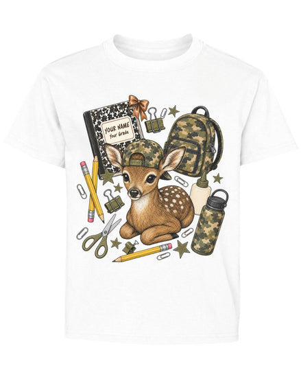 Personalized Name & Grade Woodland Deer School Youth Tee