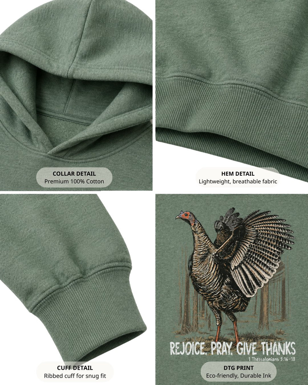 Rejoice, Pray, Give Thanks Hoodie
