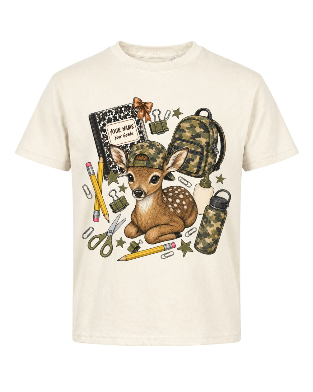 Personalized Name & Grade Woodland Deer School Youth Tee