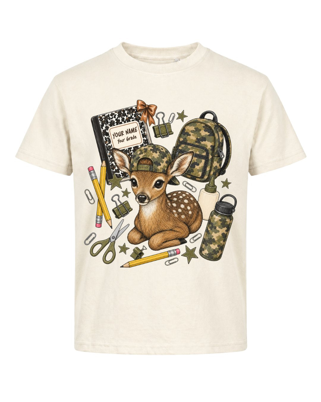 Personalized Name & Grade Woodland Deer School Youth Tee