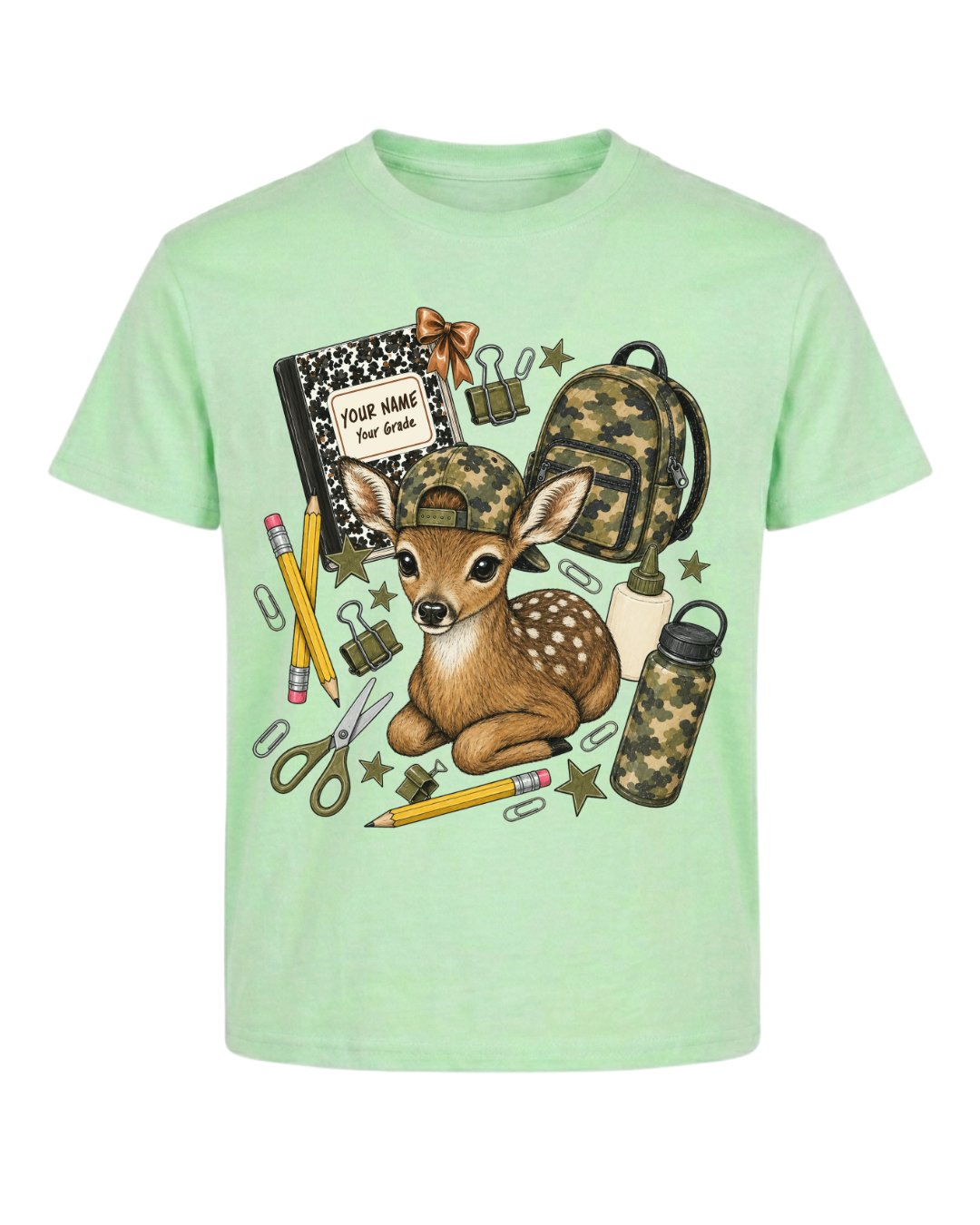 Personalized Name & Grade Woodland Deer School Youth Tee