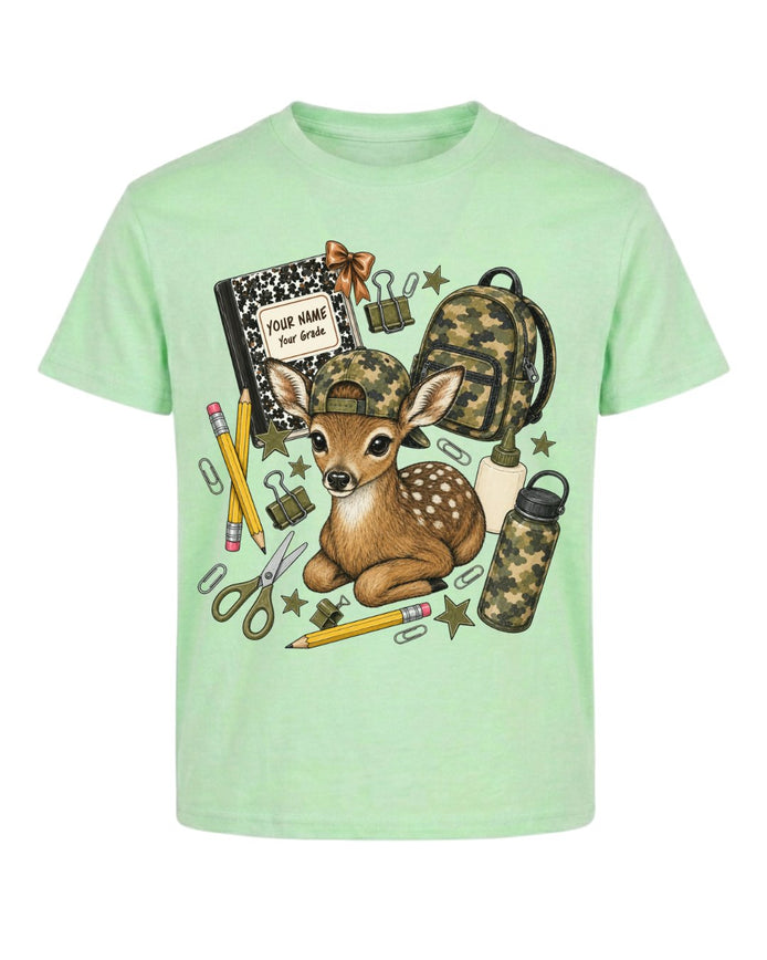 Personalized Name & Grade Woodland Deer School Youth Tee