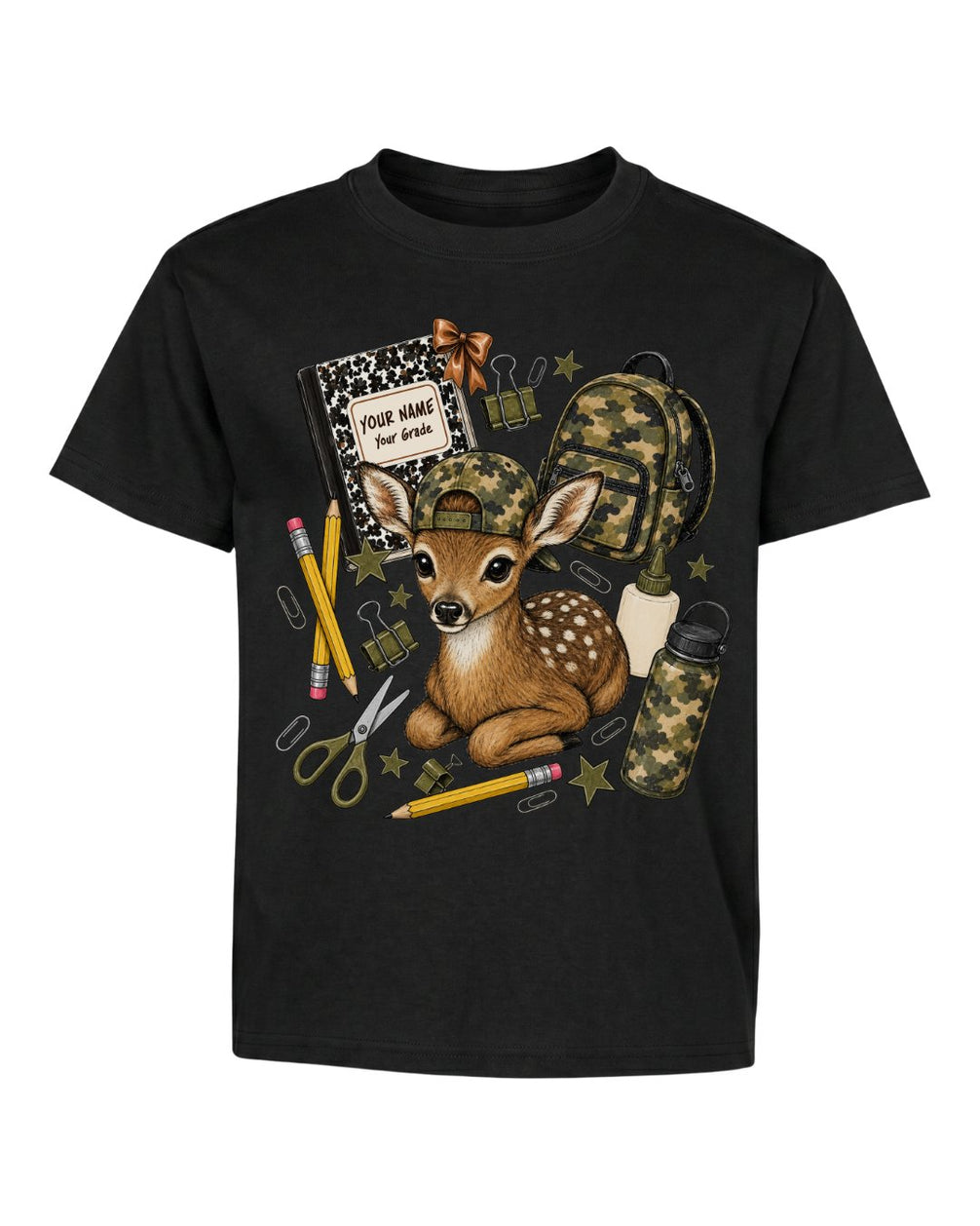Personalized Name & Grade Woodland Deer School Youth Tee