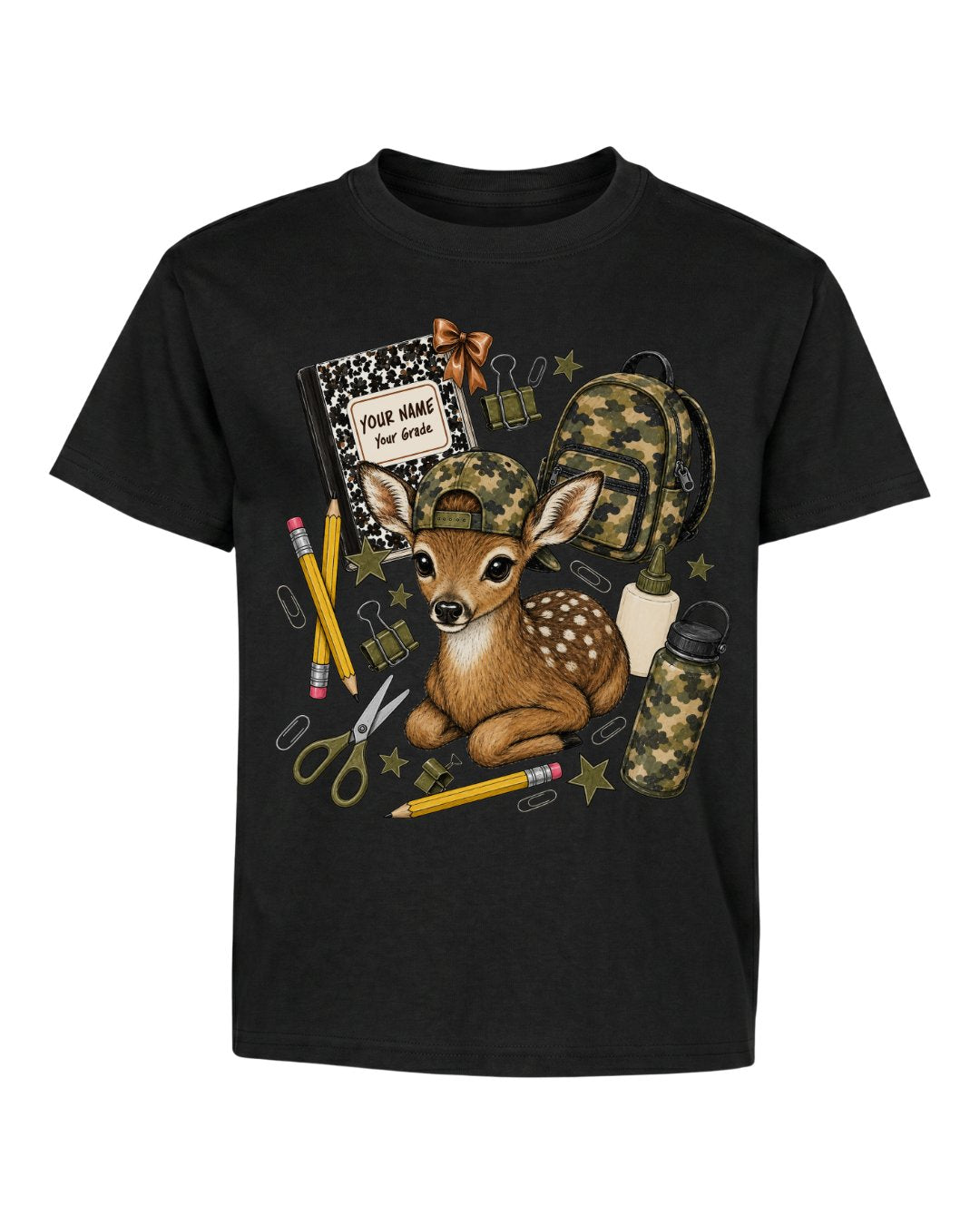Personalized Name & Grade Woodland Deer School Youth Tee