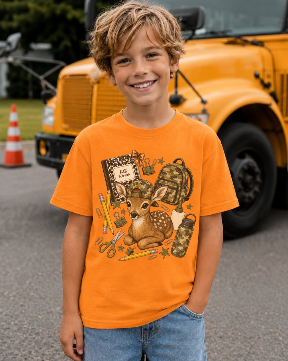 Personalized Name & Grade Woodland Deer School Youth Tee