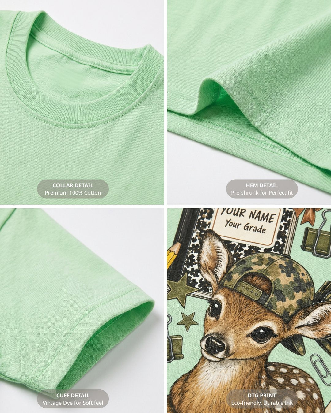 Personalized Name & Grade Woodland Deer School Youth Tee