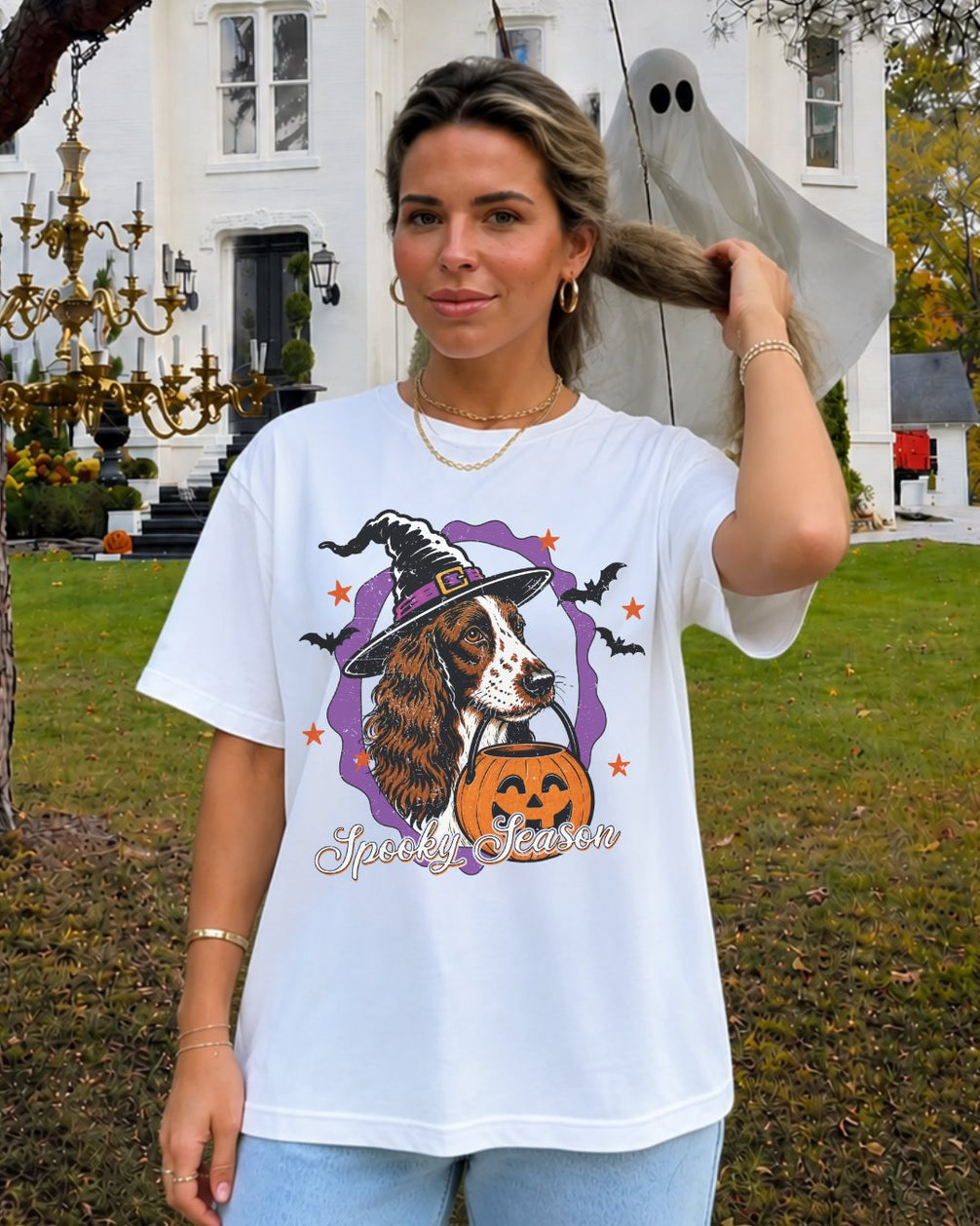Spooky Season Witch Spaniel Dog Hunting T-shirt