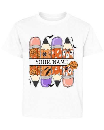Personalized Your Name Pencils Ghost Pumpkin Youth Tee