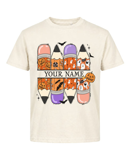 Personalized Your Name Pencils Ghost Pumpkin Youth Tee