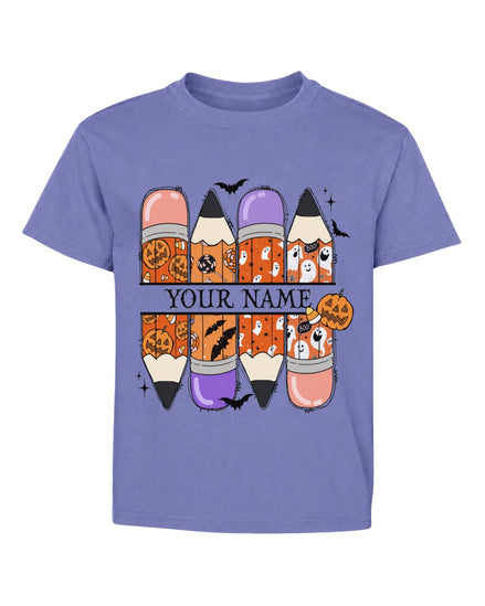 Personalized Your Name Pencils Ghost Pumpkin Youth Tee