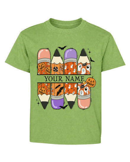 Personalized Your Name Pencils Ghost Pumpkin Youth Tee