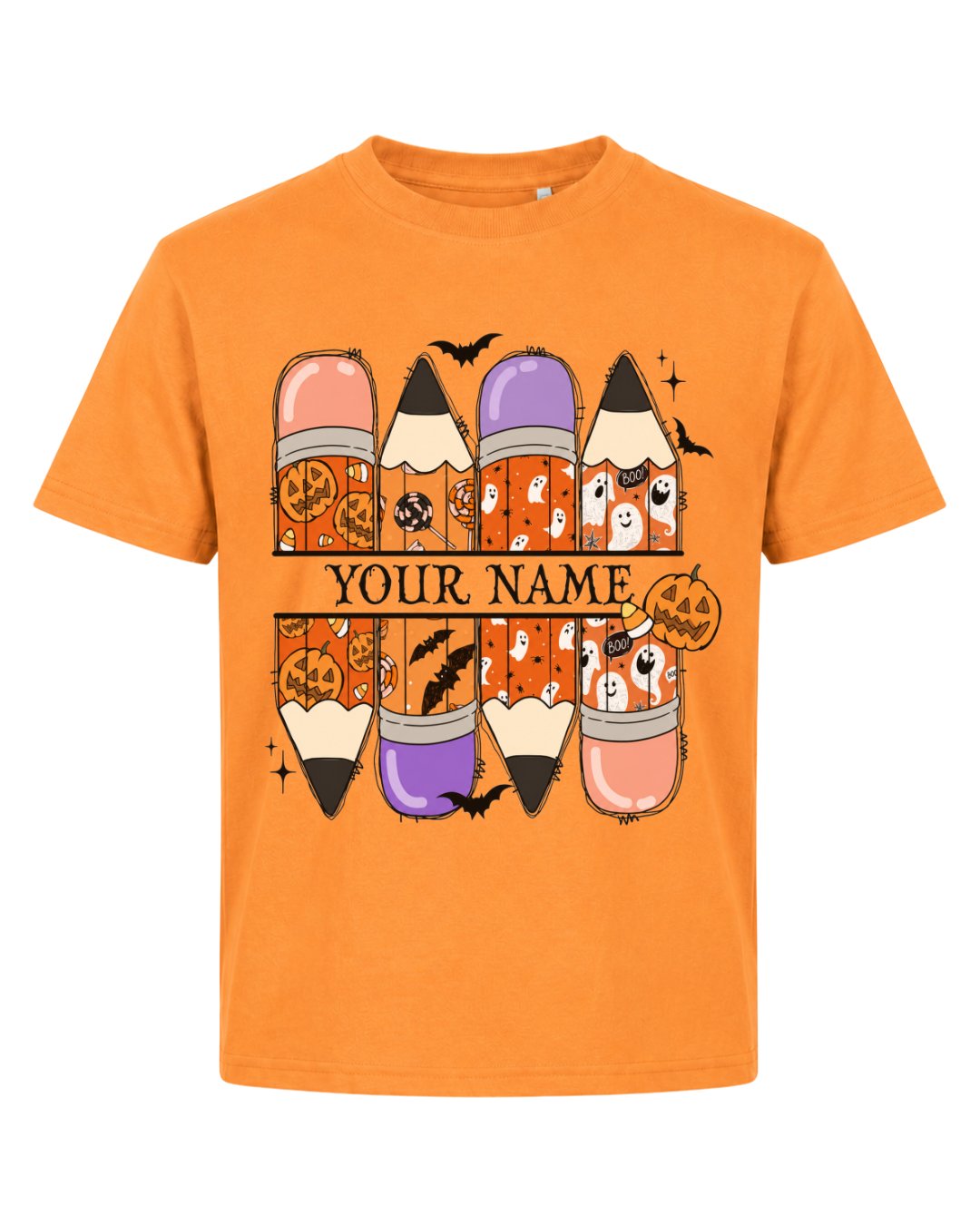 Personalized Your Name Pencils Ghost Pumpkin Youth Tee