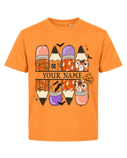 Personalized Your Name Pencils Ghost Pumpkin Youth Tee