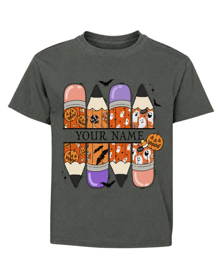 Personalized Your Name Pencils Ghost Pumpkin Youth Tee