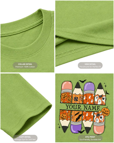 Personalized Your Name Pencils Ghost Pumpkin Youth Tee