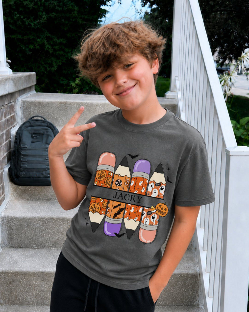 Personalized Your Name Pencils Ghost Pumpkin Youth Tee
