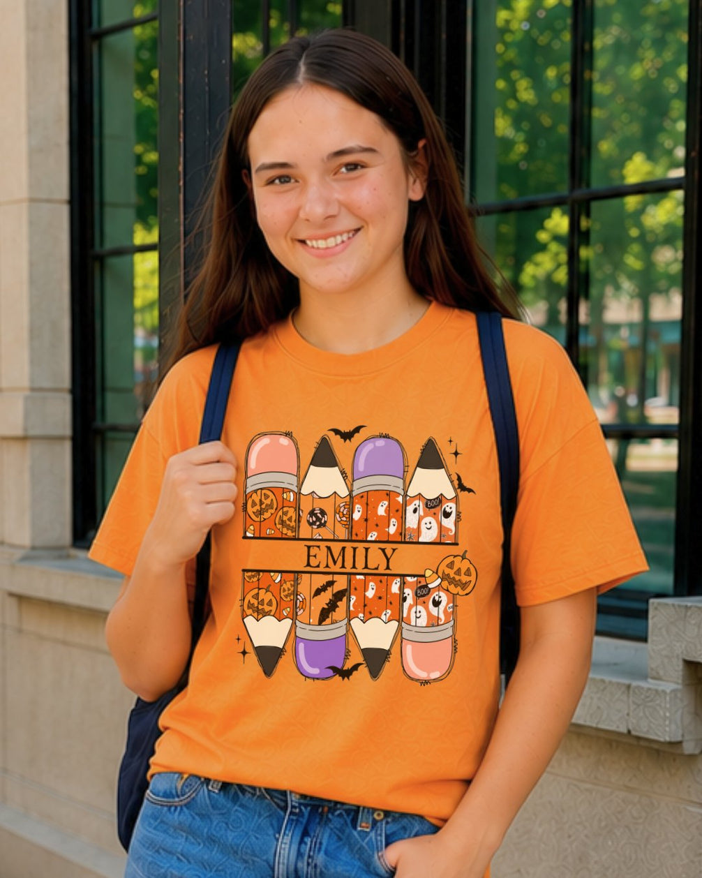 Personalized Your Name Pencils Ghost Pumpkin Youth Tee
