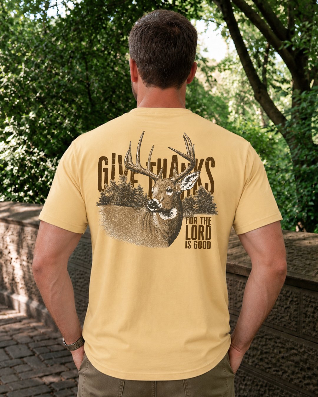 Give Thanks Deer Hunting Christian Faith T-shirt