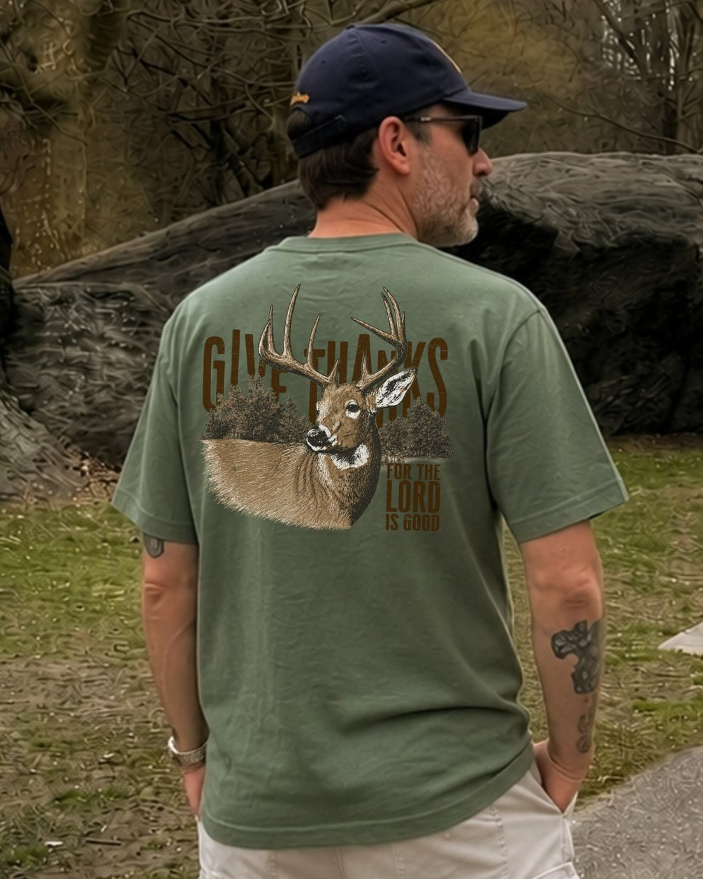 Give Thanks Deer Hunting Christian Faith T-shirt