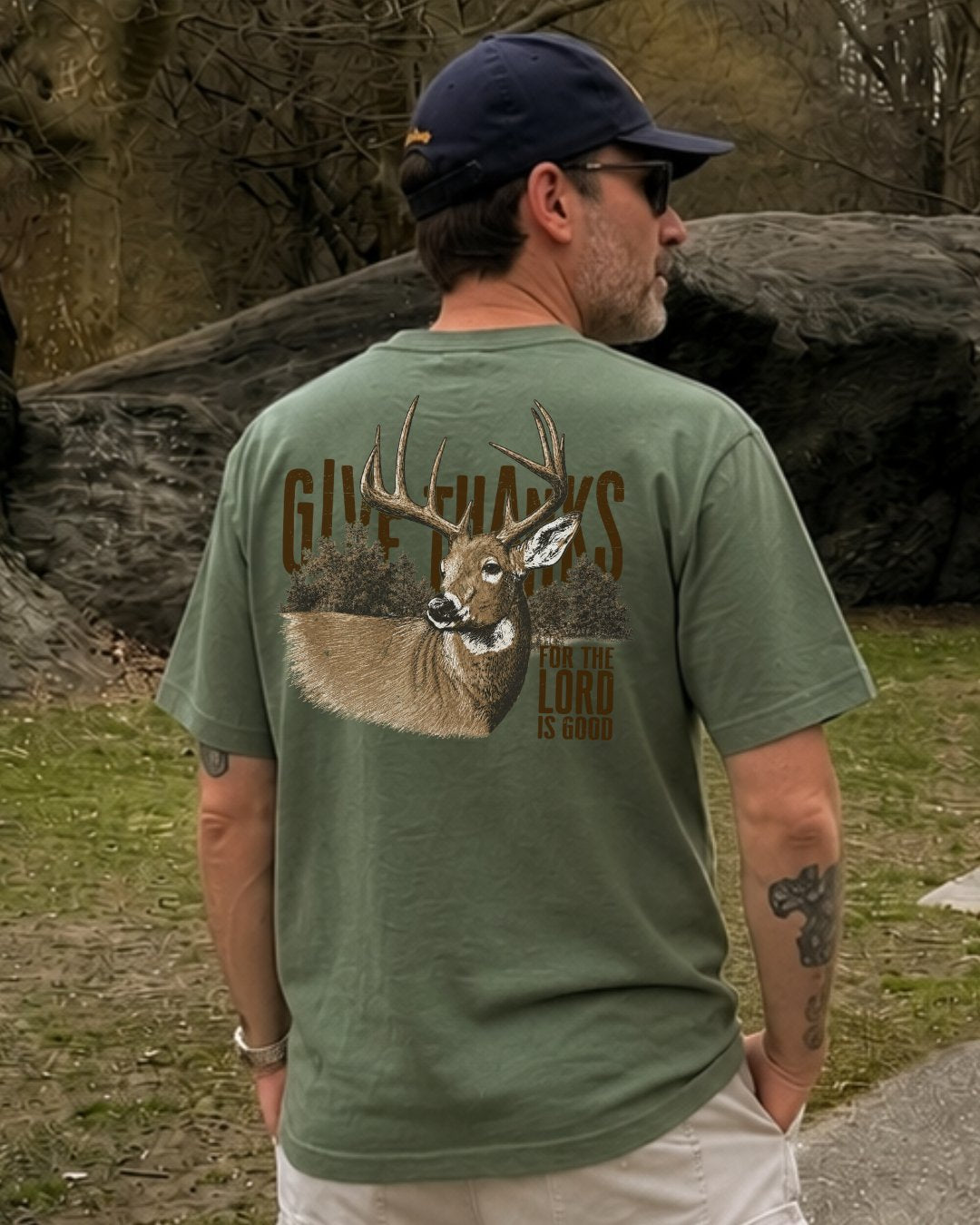 Give Thanks Deer Hunting Christian Faith T-shirt