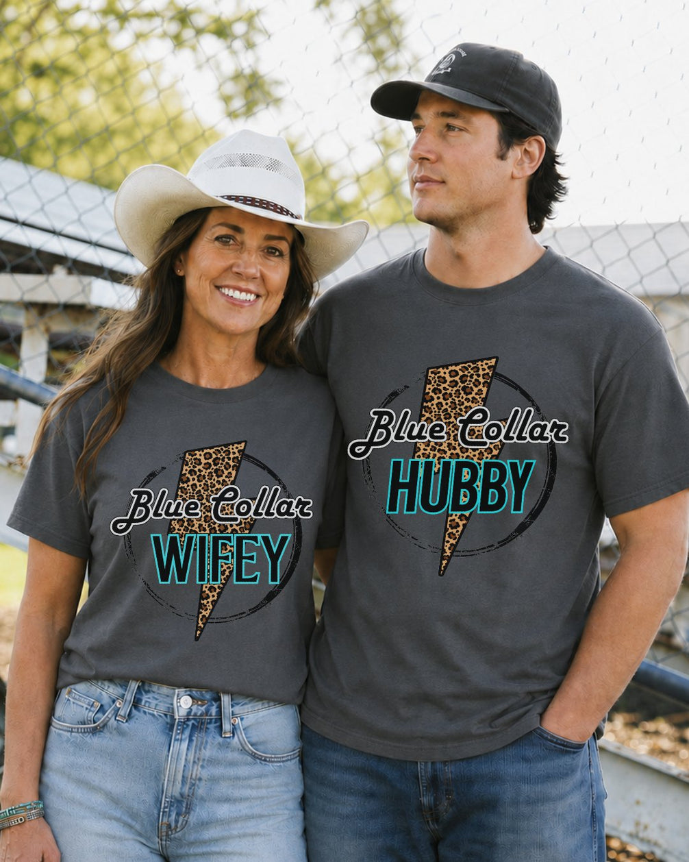 Leopard Lightning Blue Collar Couple T-shirt