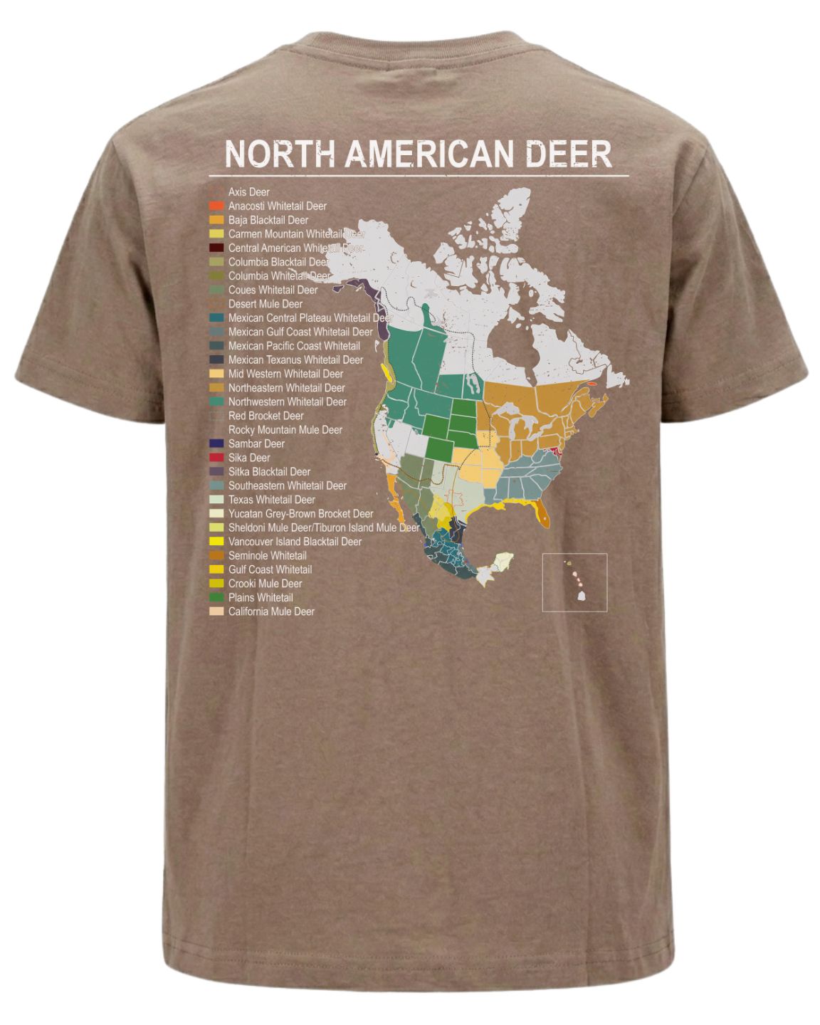 North American Deer Map T-Shirt