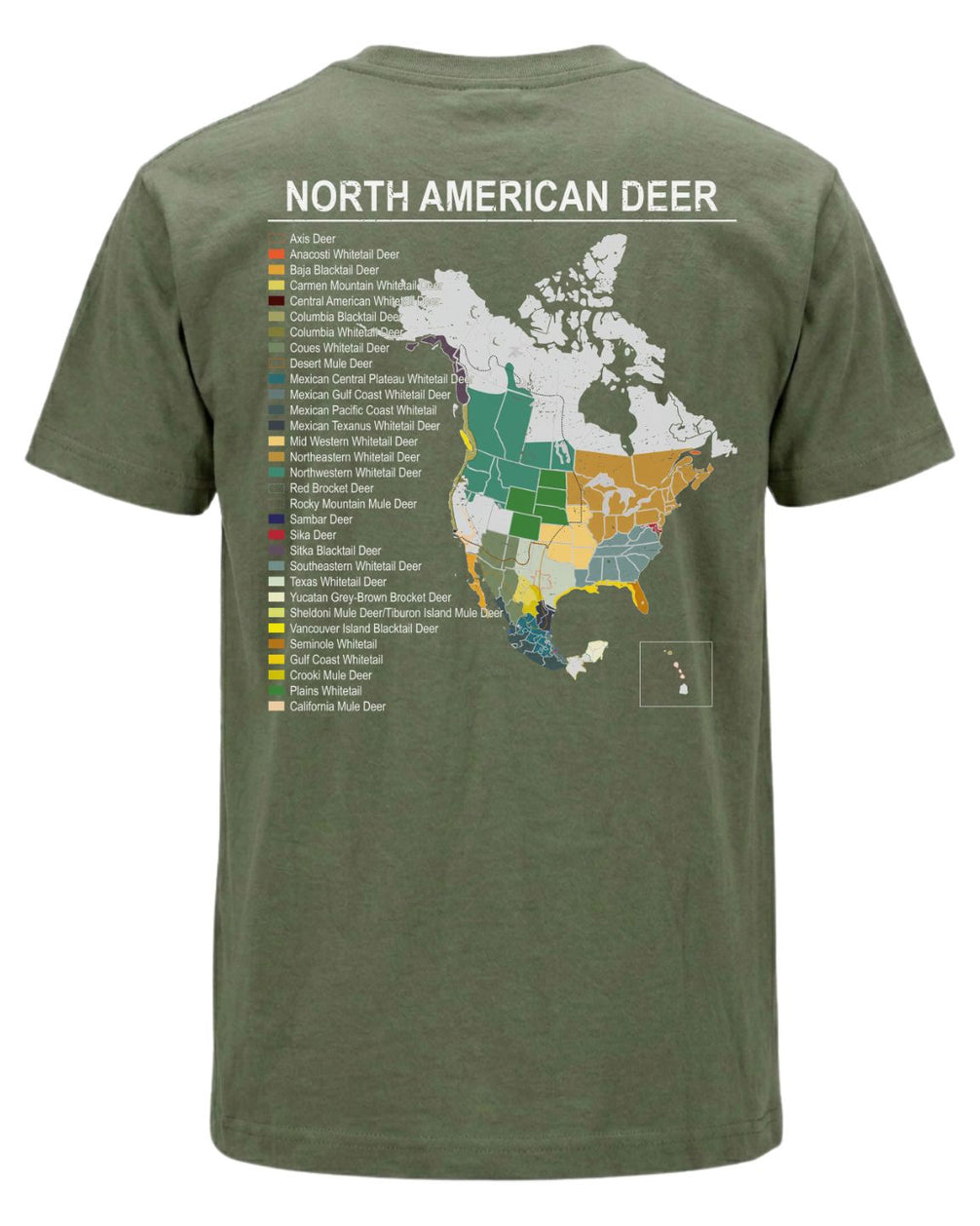 North American Deer Map T-Shirt