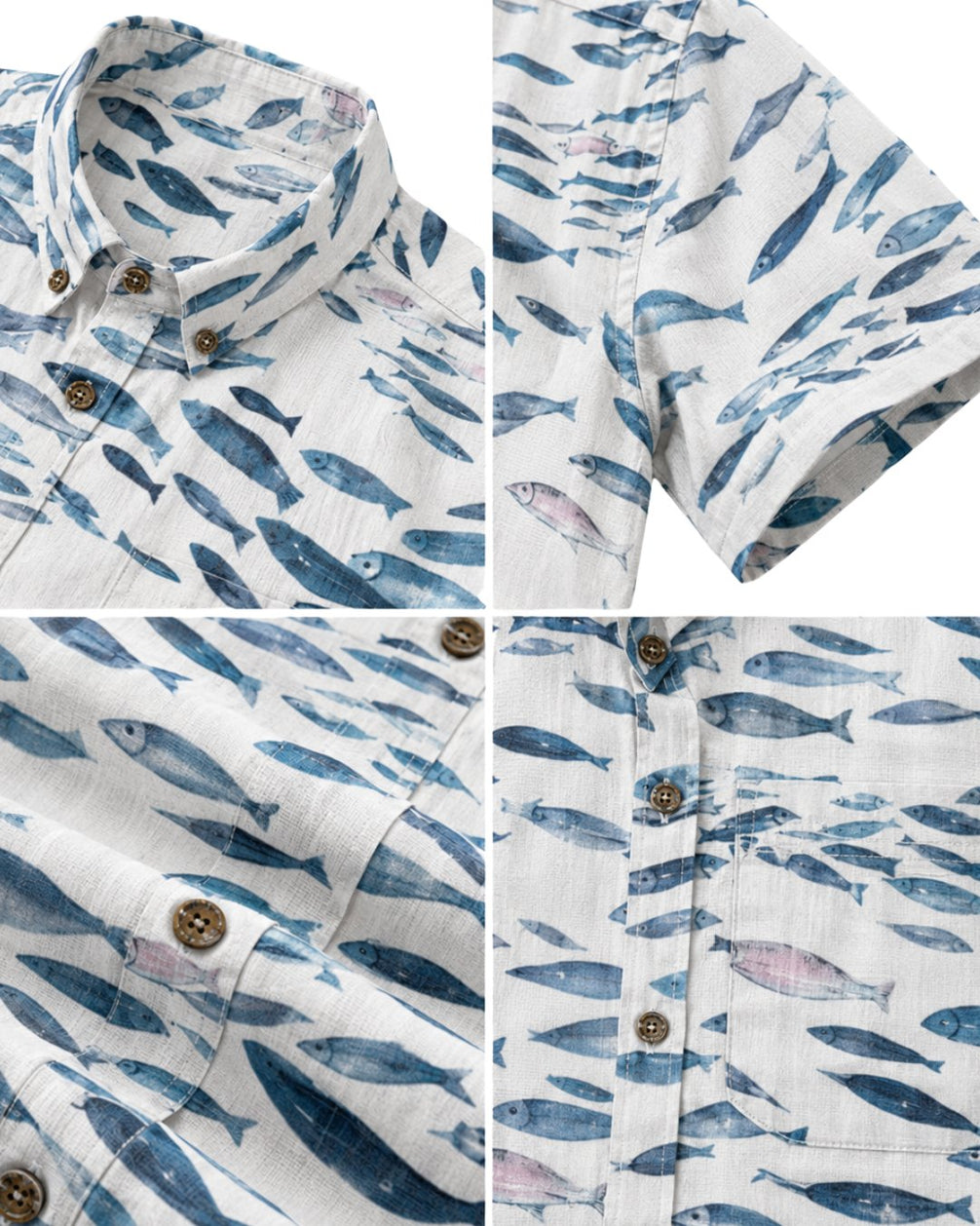 Watercolor Fish Swarm Men's Breathable Shirt