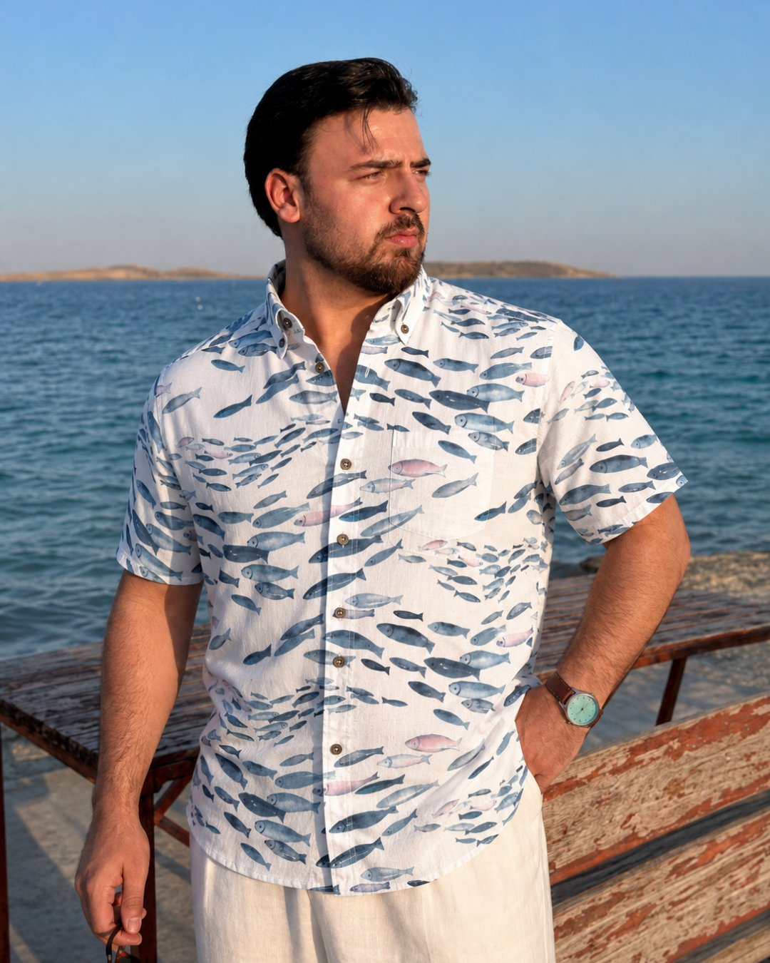 Watercolor Fish Swarm Men's Breathable Shirt