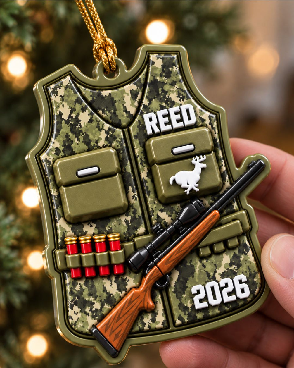 Personalized 3D Camo Hunting Vest Christmas Acrylic Ornament