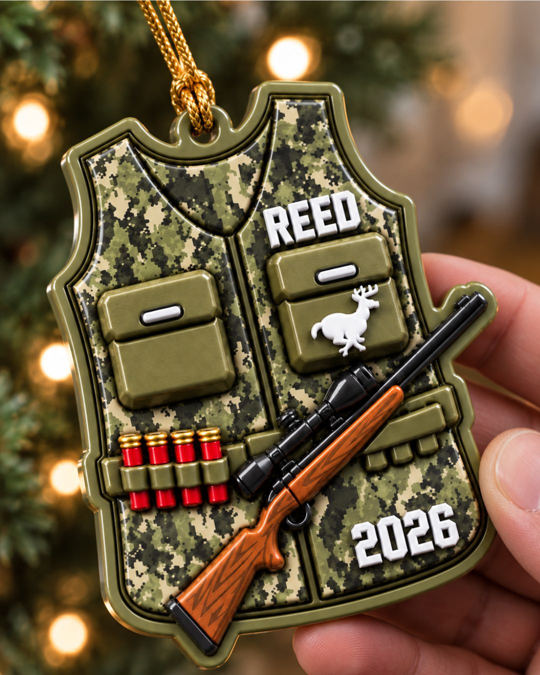 Personalized 3D Camo Hunting Vest Christmas Acrylic Ornament