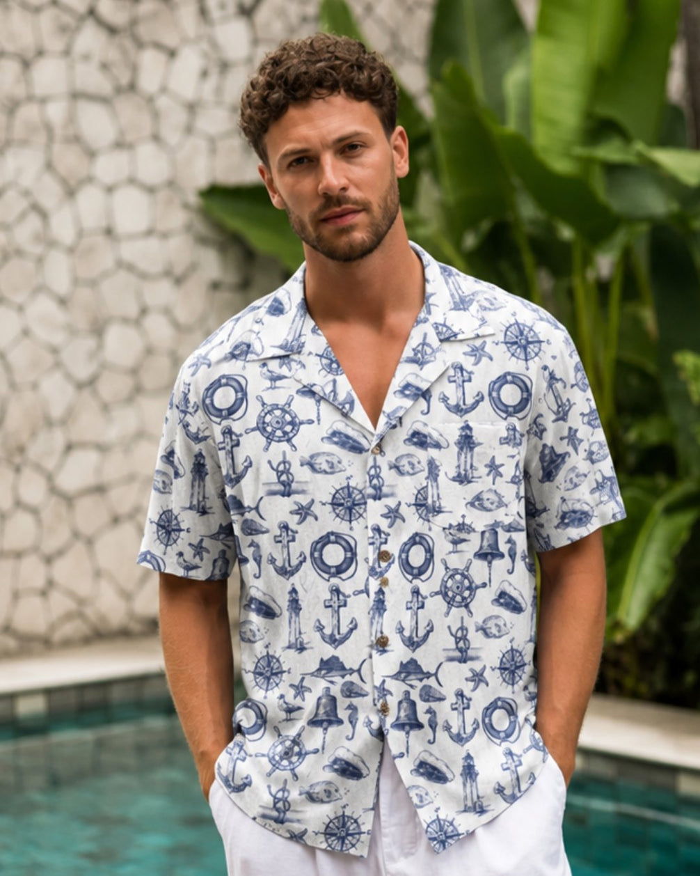 Coastal Mariner Doodle Men's Breathable Shirt