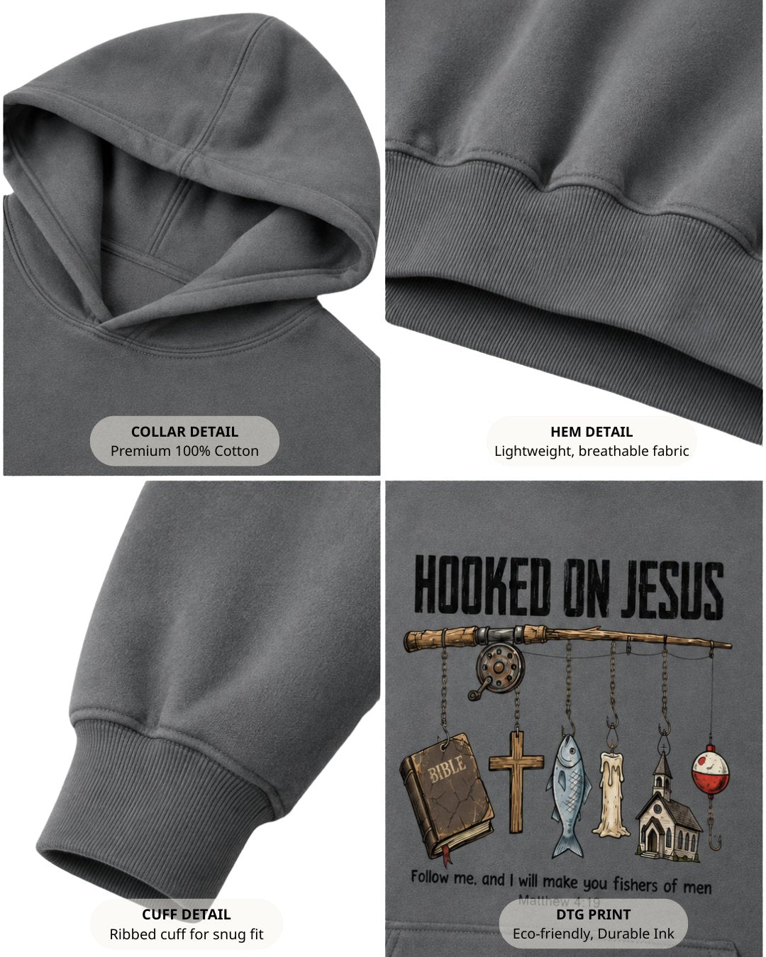 Hooked On Jesus Fisherman Hoodie