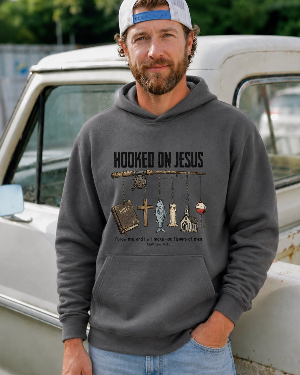 Hooked On Jesus Fisherman Hoodie