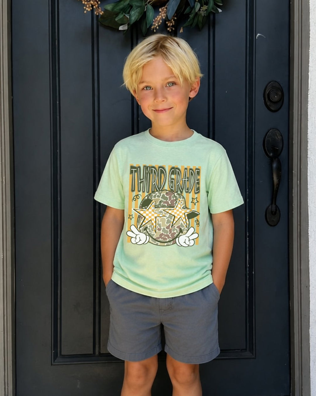 Camo Smiley Fifth Grade Back To School Youth Tee