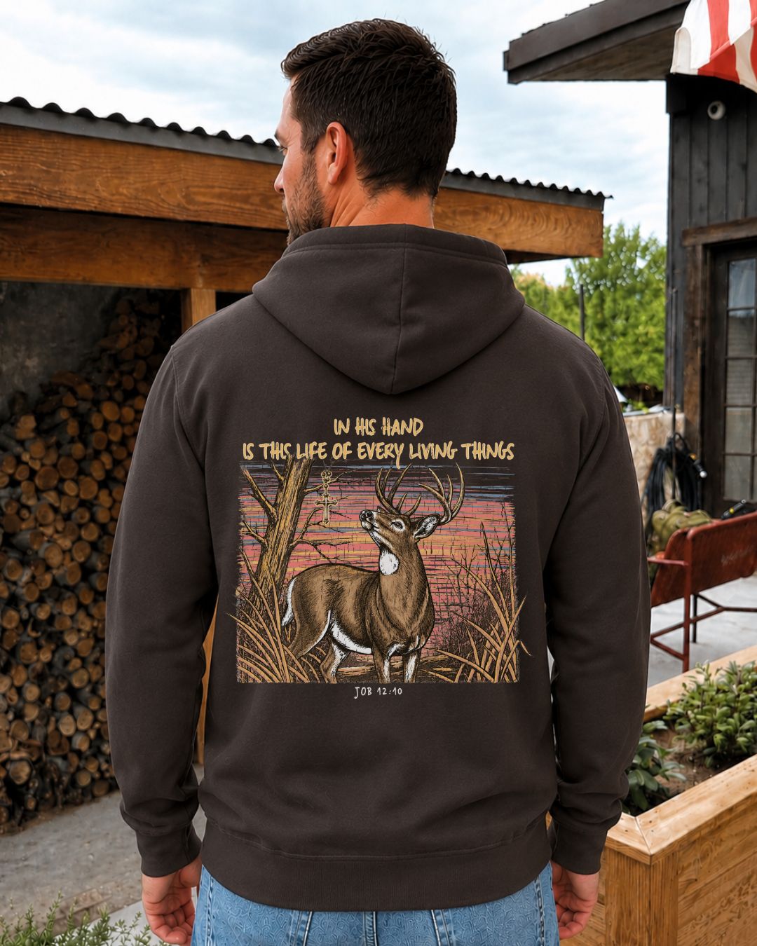 Christian Deer Job 12:10 Hoodie