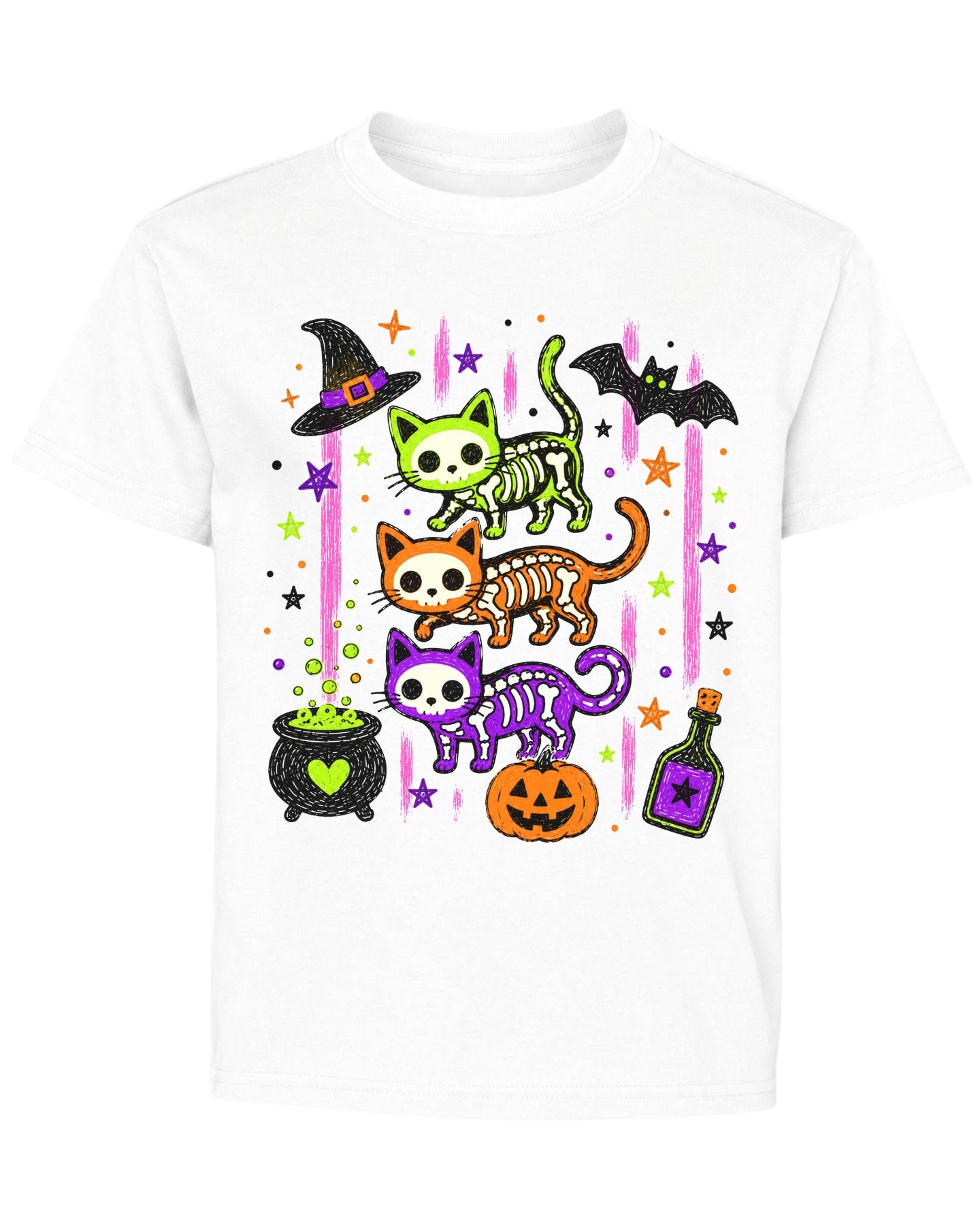 Cute Skeleton Cats Halloween Youth T-Shirt