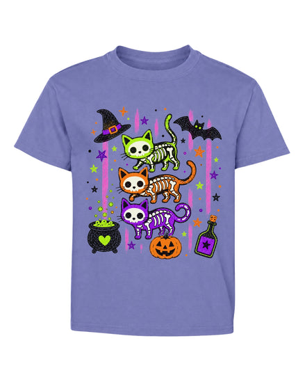 Cute Skeleton Cats Halloween Youth T-Shirt