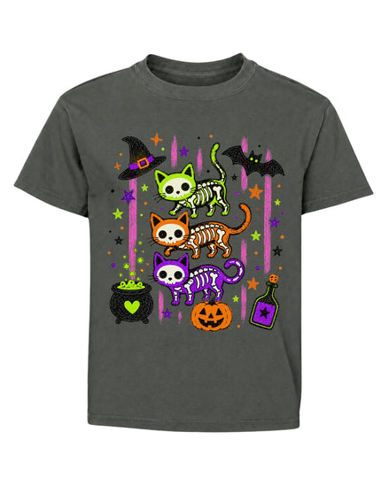 Cute Skeleton Cats Halloween Youth T-Shirt